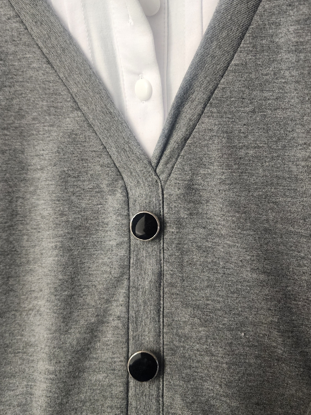 Women’s Grey Button-Down Shirt with White Collar